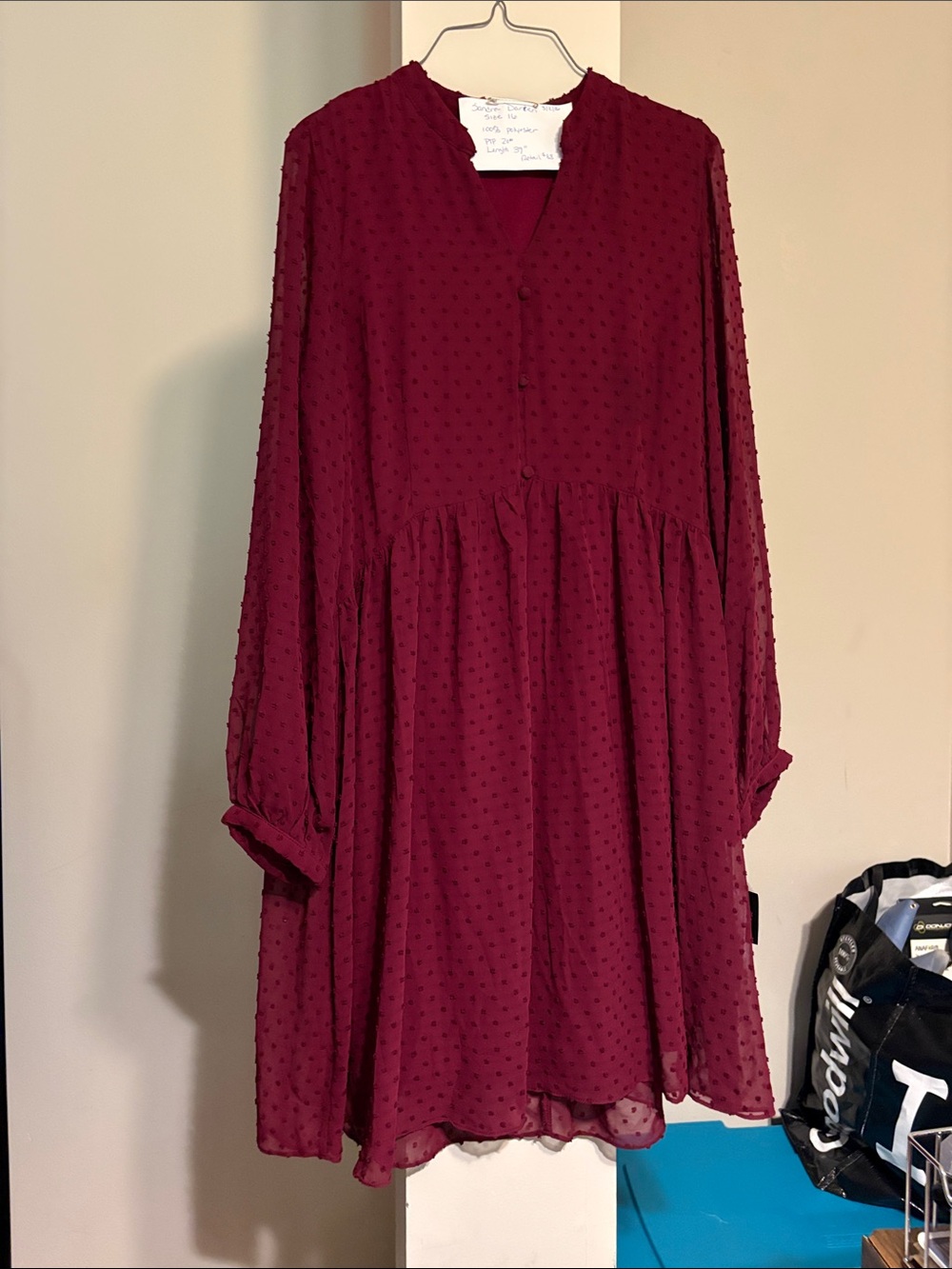 Sandra Darren Burgundy Long Sleeve Dress # 39